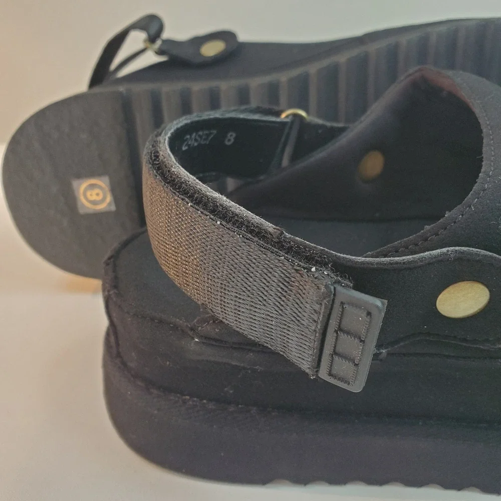 Black Platform Clogs with Adjustable Heel Strap Serrated Sole Womens 8 24SE7 - Picture 7 of 8
